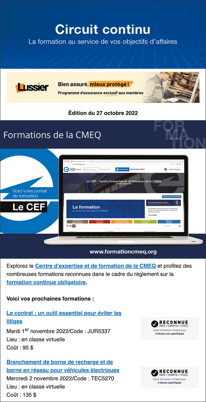 bulletin électronique formations CMEQ